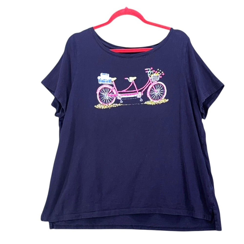 Talbots Womens Tee Size 2X Novelty Embroidery Beach Summer Cotton  Vacation